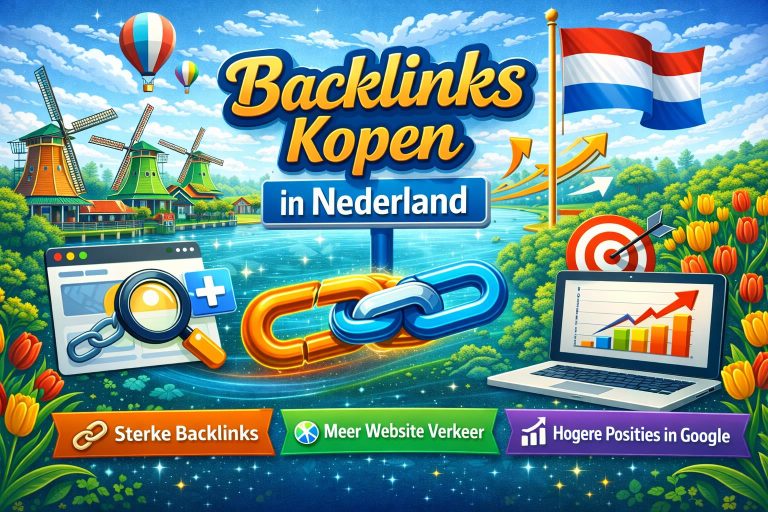 Home Grafische weergave van backlinks kopen in Nederland met illustratie van linkbuilding strategie en website autoriteit